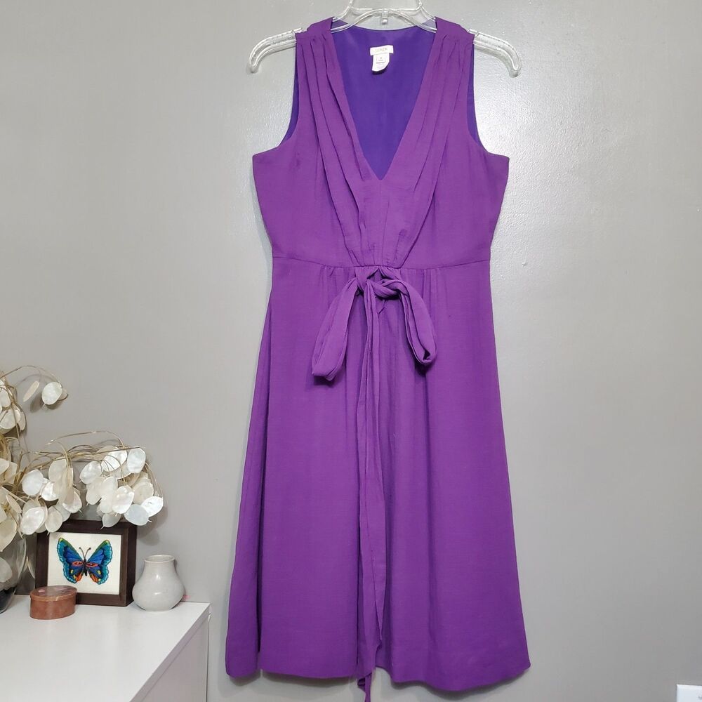 J.Crew Purple Sleeveless Dress Petite Size 8 Purple Cotton Linen 2012 READ